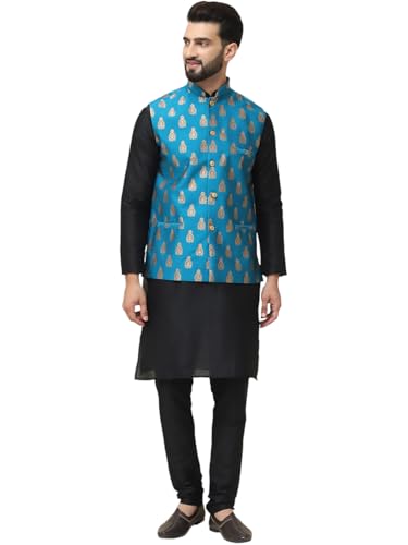 Image of SOJANYA (Since 1958 Men's Silk Blend Kurta Pyjama With Nehrujacket Set