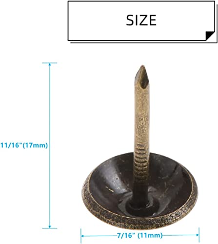 Mgoodoo 100 Stück Polsternägel Messing Vintage Möbel Nägel Antik Dekor Nägel Bronze Polsterung Nägel Ziernägel Thumb Tack Push Pins, Runder Großköpfiger Reißzwecke Reißnägel 11x17mm