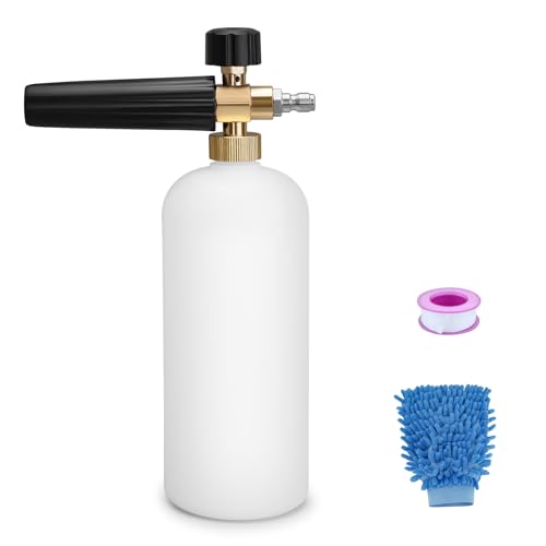 Geichan Snow Foam Lance Foam Cannon 1L Adjustable 1/4 Quick Release Snow Foam Gun Soap Dispenser Bottle Spray Nozzle for Pressure Car Washer Yard Cleaning Car Washing