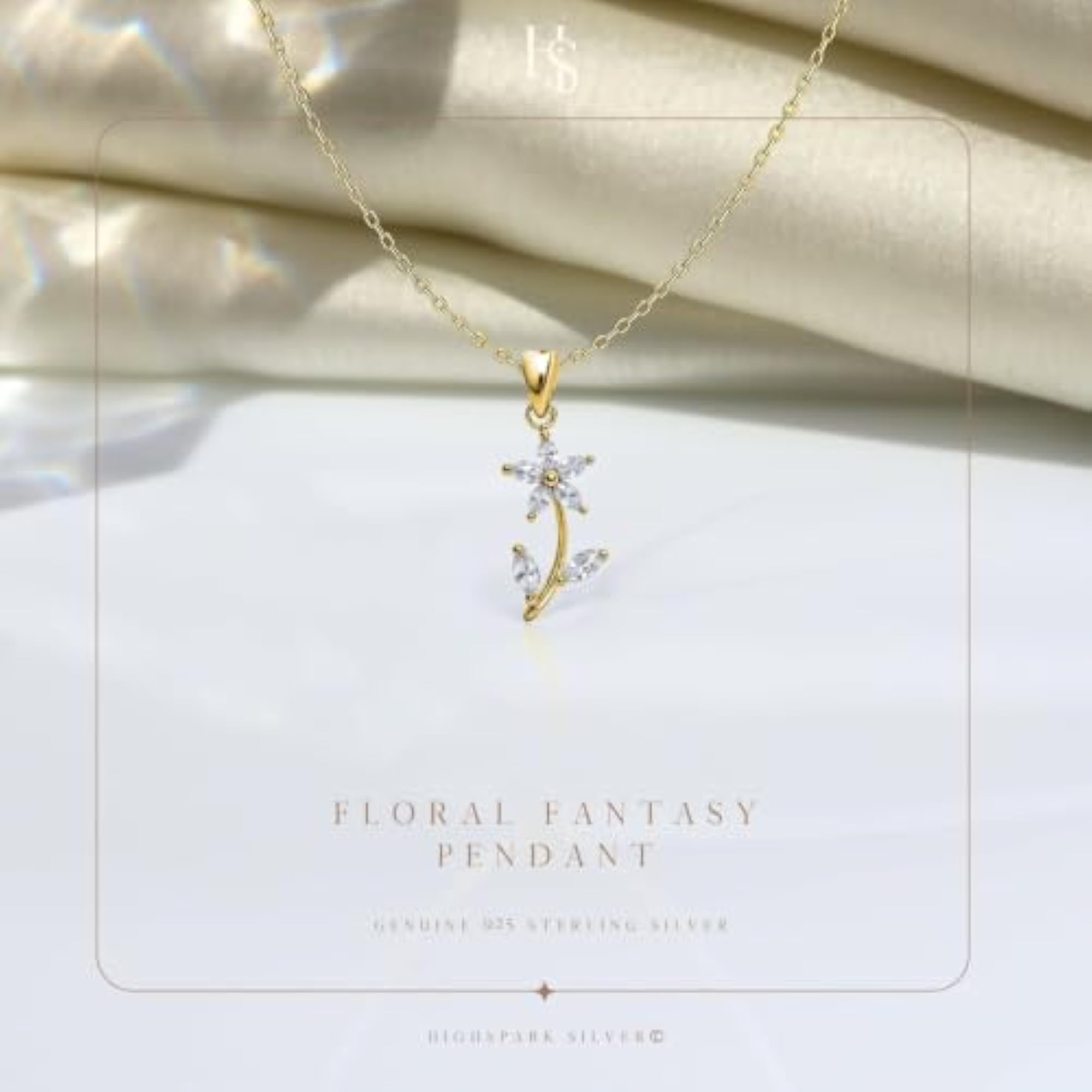 925 Silver Daisy Stem Pendant Necklace