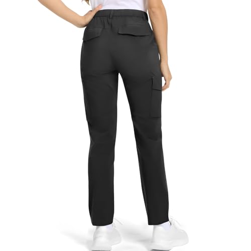 Women Cargo Hiking Pants with Pockets Casual Elastic High Waisted Work Pants Baggy Stretch Straight Leg Trousers with Pockets4