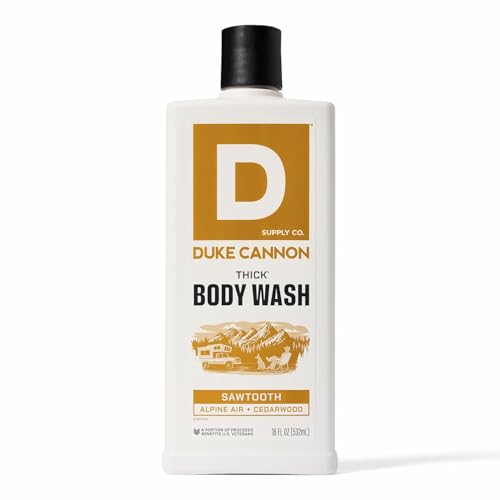 Duke Cannon Supply Co. Mens THICK Body Wash - Free of Sulfate Paraben & Phthalates Leaving Skin Soft and Hydrated - High Viscosity Odor Protection - Long Lasting Freshness - Sawtooth (18oz)
