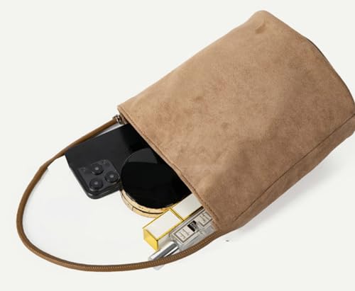 Small Suede Tote Shoulder Bags For Women Slouchy Satchel Womens Bucket Purses Retro Handbag Work Travel Fall4