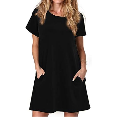 Ancapelion Women's Loose Round Neck Black T Shirt Dresses Mini Tunic Dress for Womens Cover