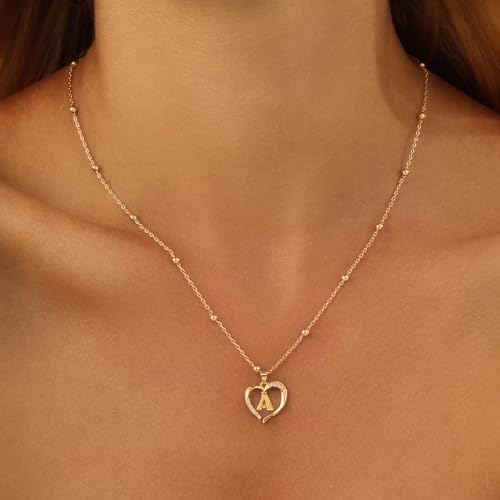 Cicy Bell Womens Heart Initial Necklace for Women 18k Gold Plated Shell Personalized Letter Pendant Necklace 17.7'' with 2'' Extender4