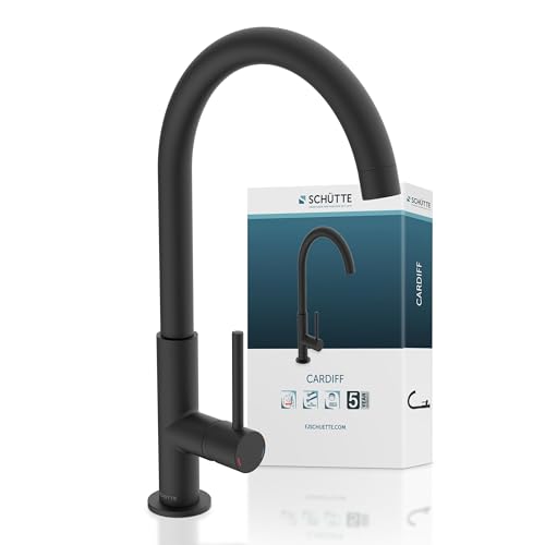 SCHÜTTE 79966 Küchenarmatur Cardiff, 360 Grad schwenkbarer Wasserhahn Küche, Mischbatterie für die Spüle mit Einhebelmischer, Spültischarmatur Küchenspüle, Schwarz matt