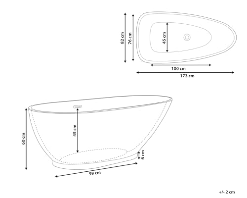 Stilvolle Acryl Badewanne oval freistehend weiß mit Überlauf 170 x 80 cm Guiana