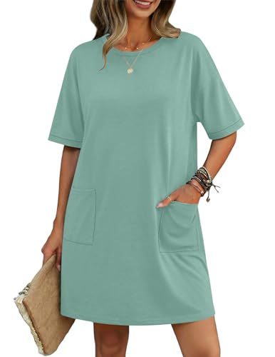 Image of Ekouaer Womens Cotton Nightgown with Pocket Short Sleeve Sleep Shirt S-2XL