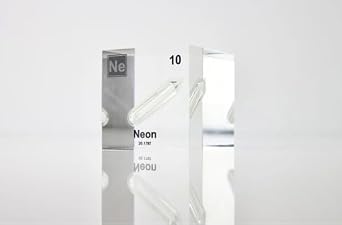 Neon Gas Ampule Display, Encased in Lucite Acrylic, 2x2x2 Inches, Authentic Neon Sample, Handmade in The USA by Engineered Labs, Ideal for Education and Display