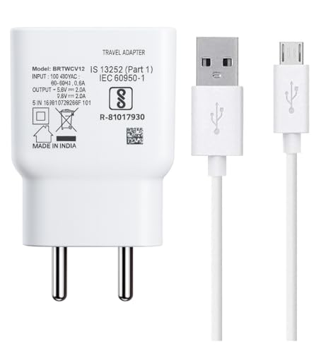Image of Fast Charger Compatible for Vivo Y12, Y15, Y21,Y71, Y21, bArrett Original Adapter Like Wall Charger | Android USB Charger with 1 Meter Micro USB Fast Charging Data Sync Cable (2.4 Amp, White)
