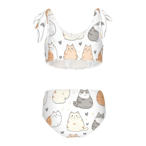 Plaaee Girls' 2 Piece Swimsuits Cat Cartoon Pattern Cute Bikini Set Bathing Suit 4T2