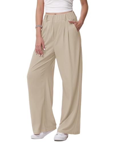 HMIYA Weite Hosen Damen-Lässig Locker Stoffhose Leichte Palazzo Hose Hohe...