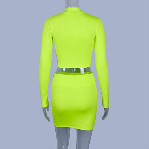 Riclena Women's Sexy Front Zipper Long Sleeve Skinny Crop Top Shorts Two Piece Set Tracksuit (Large, Green Dress) - Thumbnail 5