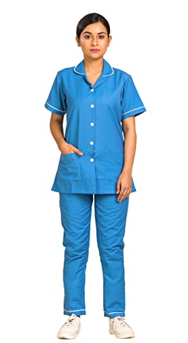 Image of Unisex Nurse Uniform With Normal Length Half Sleeves Top With 2 Pockets Regular Fit Pant Two Side Pockets - Ideals for Hospital Staff /Clinics /Nanny Uniforms |