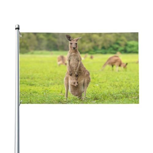 Weibliches Känguru, 150 x 90 cm, zeigt stolz Welpen-Flagge für Haus, Rasen, zum Aufhängen, Dekoration, Hofbanner, Urlaub, Willkommensflaggen mit 2 Metallösen, für drinnen und draußen