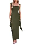 PRETTYGARDEN Women's 2025 Summer Wedding Guest Dress Sleeveless Ruffle Formal Cocktail Party Maxi Bodycon Dresses (Army Green,Medium)