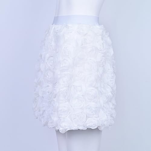 Mini Skirt 3D Floral Embroidery Elastic High Waist A Line Flare Flowy Summer Skirt2