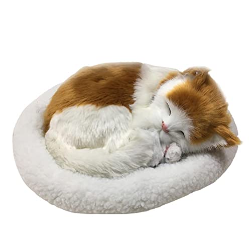 MasYosh Chat Réaliste Endormi avec Fonction de Respiration et Tapis, Peluche Douce d’Animal Domestique, Jouet Interactif pour Enfants et Décoration Maison,...