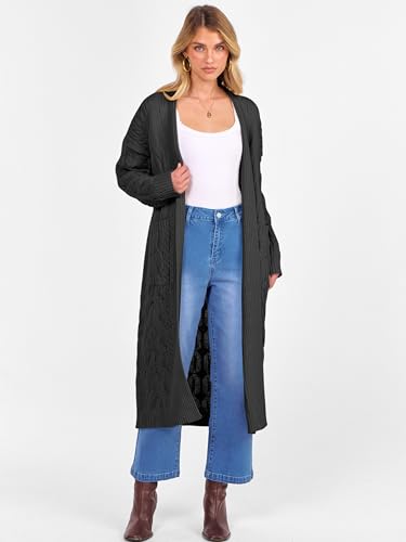 Caracilia Womens Oversized Cable Knit Long Cardigan Sweaters Open Front Duster Coat 2025 Fall Outfits Outwear3