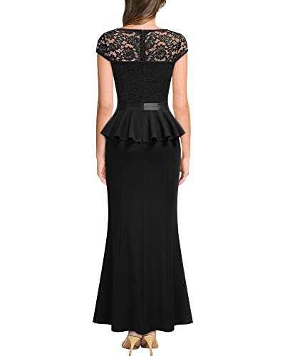 MISSMAY Women's Elegant Floral Lace Ruffle Split Cocktail Party Long Dress2