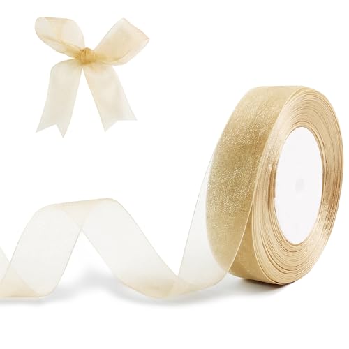 Dirvcp Sheer Organza Ribbon 1 x 50 Yd per Roll Gold Colors