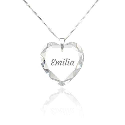 Herzkette 925 Sterling Silber mit Swarovski Elements Herz Crystal Gravur Anhänger Namenskette mit einem Wunschnamen. … Cover