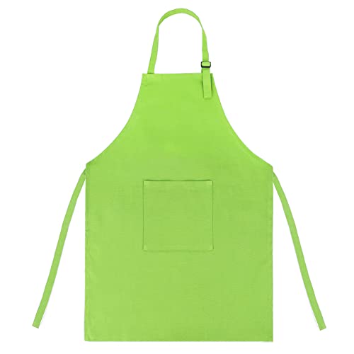 Delantal colorido de lona para niños de la marca Opromo, con bolsillo, tanto para manualidades como para cocinar (tallas S-XXL), Lona de algodón, Verde, small