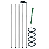 Estacas de soporte para plantas hechas de aleación de aluminio con altura ajustable de 43 cm a 82 cm y 15 lazos, diseñadas para verduras en maceta que necesitan un apoyo de crecimiento estable