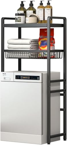 BAOLY Over Washing Machine Storage Rack Laundry Shelf for Space Saving 2 Tier Laundry Room Storage Shelves Heavy Duty Over Washer and Dryer Storage Shelf Bathroom Balcony Organizer Rack (Black)