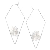 Clear Raw Quartz Crystals Hoops Dangle Earrings for Women Geometric Rhombus Diamond Shaped Minimalis