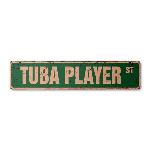 Tuba Player Vintage Plastic Street Sign Marching Band Tubist Musician Music | Indoor/Outdoor | 18" Wide