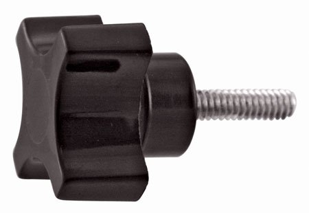 1 1/4 Dia., 1/4-20 thds., Stud 1 Lg., Four Prong Plastic Knobs w/Black Glossy Phenolic Plated Steel Studs (1 Each)