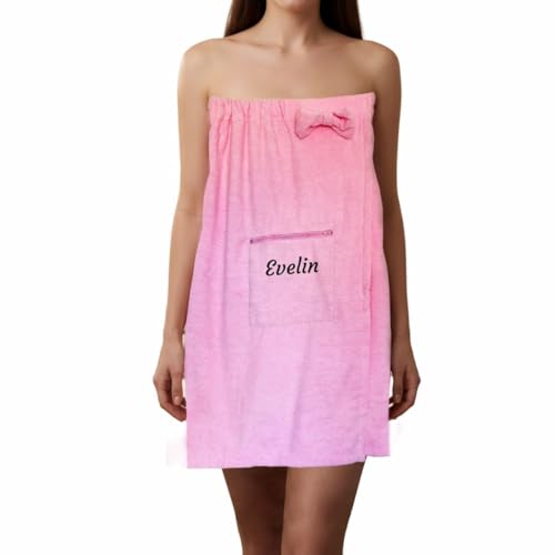 FOTOFOL Personalisierter Saunakilt für Damen/Herren | Mit Namen oder Wunschtext Bestickt | Saunahandtuch mit Klettverschluss (Rosa)