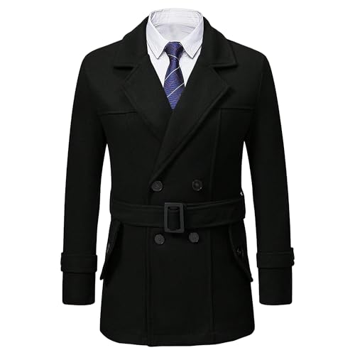 Gabardina de lana para hombre ideal para oficina y cenas abrigo vintage de tweed con cinturón