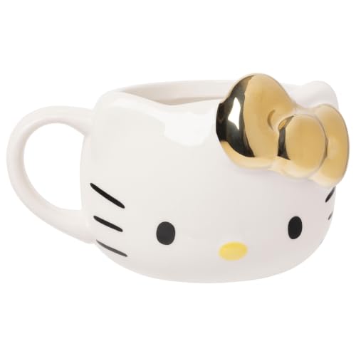 Image of Silver Buffalo Sanrio Hello Kitty Gold Chrome Bow, 3D Sculpted Mug, 20oz | Reflective Finish, Ceramic, 0.59 Liters
