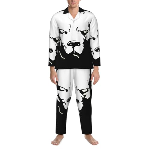 Portrait Of Pitbull Dog Mens Pajamas Set Button Down Sleepwear Set Long Sleeve Loungewear With Pockets