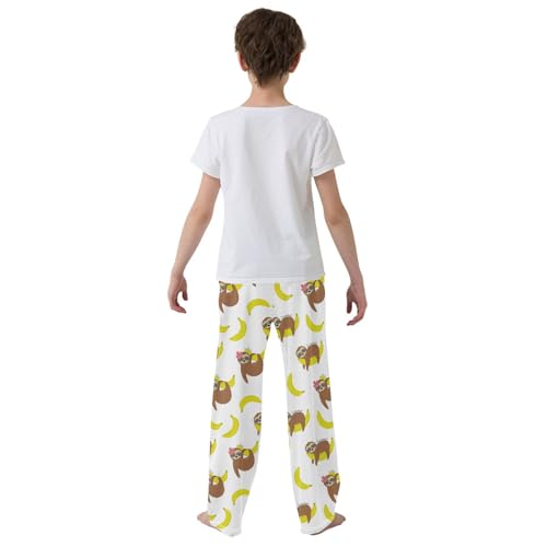 ZZXXB Summer Sloth Banana Boys Long Pants Soft Trousers Elastic Waist Kids Lounge Bottoms with Pockets S-XL3