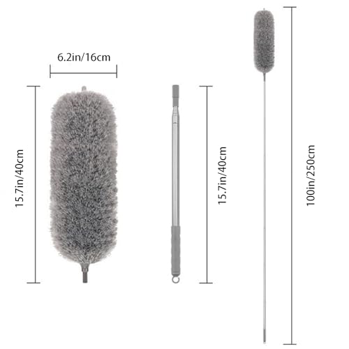 Image of Extra-Long Dust Collector with Extension Rod, 30-100 Inches in Length with Two Bendable Heads Microfiber Dust Collector That can be Extended is Used to Clean High Ceilings Ceiling Fans Cobwebs