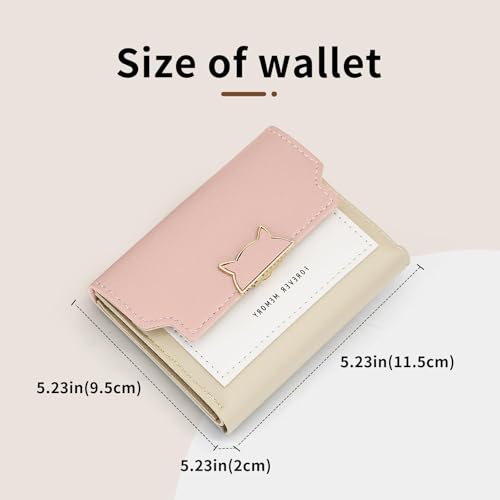 PU Leather Trifold Wallets for Women, Women’s Short Wallet Color Blocking, Ladies Wallet with Multi Slot and ID Window for Cards, Photos (Pink)2