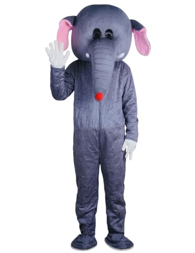 Image of BookMyCostume Elephant Cartoon Mascot Costume For Theme Birthday Party & Events|Adults|Full Size Adults, Grey,Fleece
