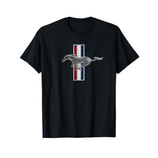 Ford Mustang Vintage Pony Logo T-Shirt - Black, Adult, Unisex, Short Sleeve, V-Neck, Relaxed Fit, Cotton, Size Small