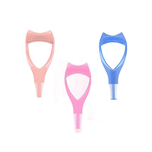 3 Pcs 3 in 1 Makeup Eyelash Tool Mascara Brush Curler Shield Applicator Guard Eyelash Guide for Makeup Upper Lower Lash Mascara Applicator Guide Eyelash Comb Cosmetic Tool (Rose red pink blue)