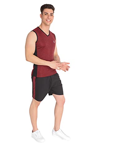 Image of CHKOKKO Men Polyester Printed Gym Co-Ord Sets Sleeveless Tank Top With Shorts