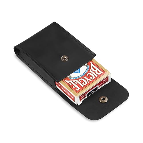 Playing Card Case, Leather Case for Board Games, Playing Card Holder, Card Deck Holder (Black)