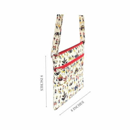 Image of GREEN CRAFT Canvas Sling Bag for Women | (8 X 9) Inch | Sling Bag Series, Shopping & College Bag with Adjustable Strap - Multicolor