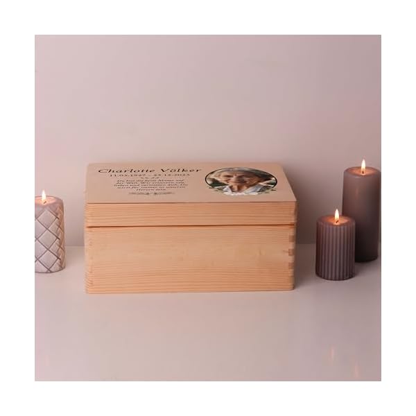 LAUBLUST Trauer Erinnerungsbox - Trauerkiste Personalisiert mit Name, Wunschtext oder Foto | Erinnerungsbox Verstorbene - Holzkiste Natur, FSC® – Bild 9