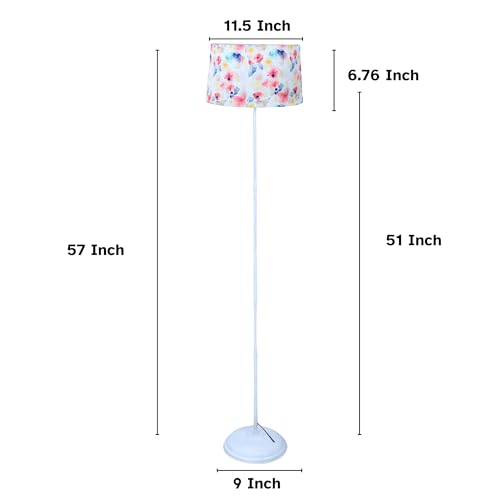 Image of tu casa White Metal-Iron Base Foldable Floor Lamps with Flower Print & Satin Shade for Bedroom, Living Room, Lounge, Office Area, Gifting Without Bulb for Home Decoration (Height - 57 inch)