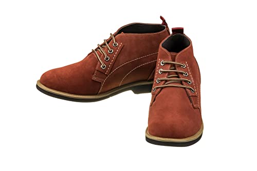 CALTO Men's Invisible Height Increasing Elevator Shoes - Burgundy Suede Leather Chukka Lace-up Ankle Boots - 3.2 Inches Taller - K9911 - Size 9 D(M) US4