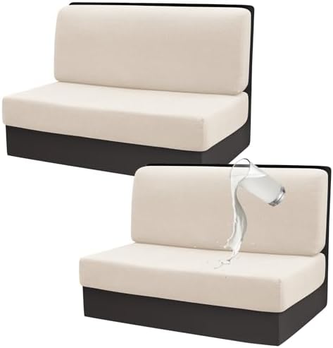 SYLC 2 Stuks RV Dinette Kussenhoezen Fluweel Stretch, Camper Seat Kussen Bank Slipcovers Met Rugleuning Cover Sofa Kussenhoes Voor RV Auto (Set of 1,Cream
