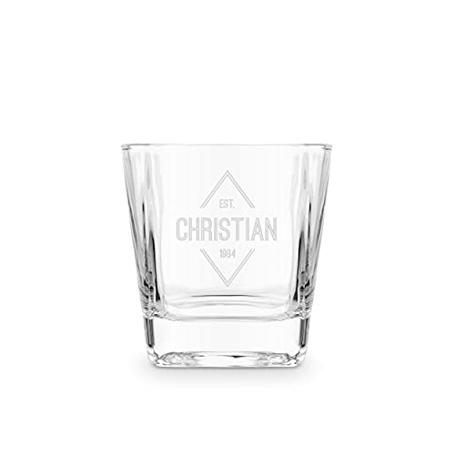 WEDDINGSTAR Custom Square Whiskey Glass 8oz Personalized Engraving - Diamond Emblem